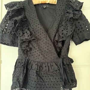 J. Crew Black Eyelet Ruffle Blouse